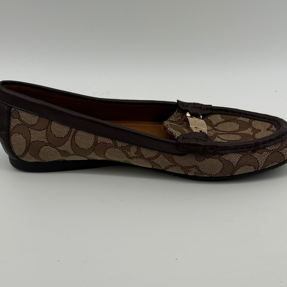 Coach Olive Signature Monogram Loafers Brown Canvas Gold Hardware Size 8.5B - Picture 5 of 8